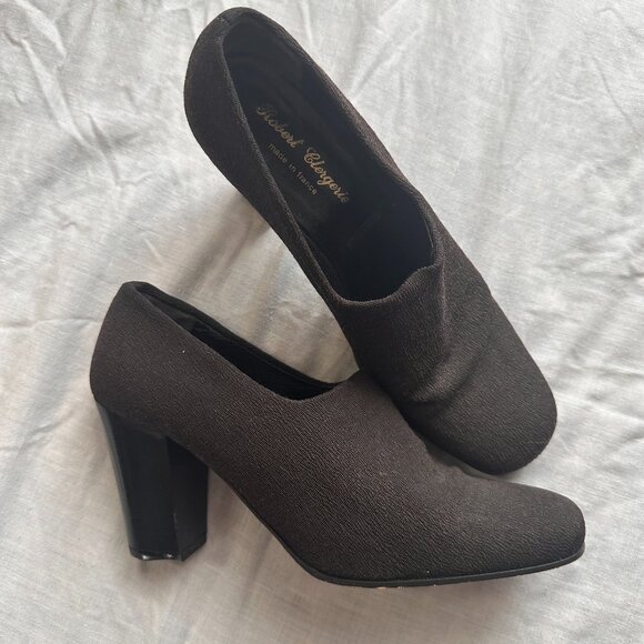 Vtg 90s Robert Clergerie Paris Black Textured Fabric Sock Block Heels 8 - Picture 1 of 5
